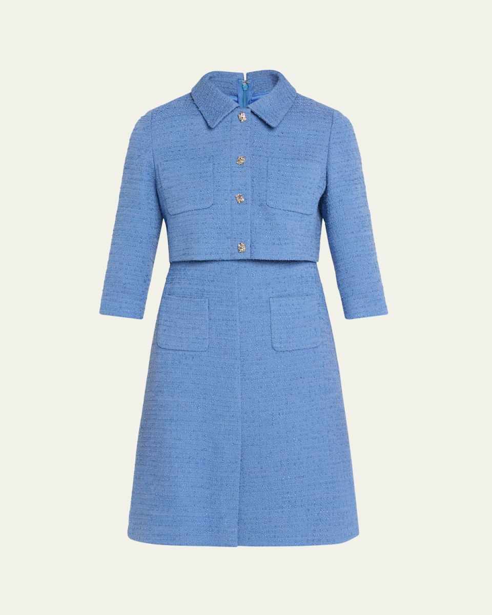 Shimmer Boucle Mock Two-Piece Jacket Dress